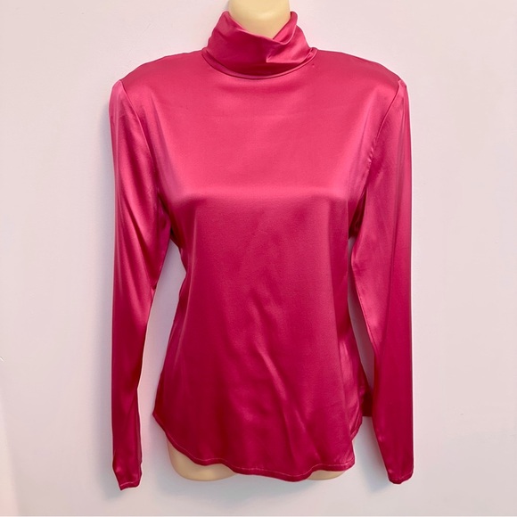 Ellen Tracy Hot Pink Fitted Long Sleeve Silk Blouse - Picture 1 of 7